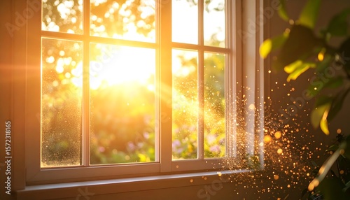 Warm sun streams through a window