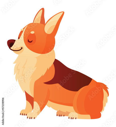 Cartoon illustration of a cute welsh corgi pembroke sitting and smiling, isolated on white background, perfect for pet lovers and animal themes