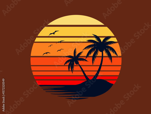 Retro Sunset Palm Tree Island Tropical Beach Summer Vacation Design