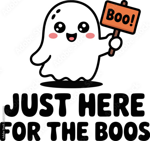 Cute halloween ghost with boo sign vector illustration for halloween themed designs and promotions