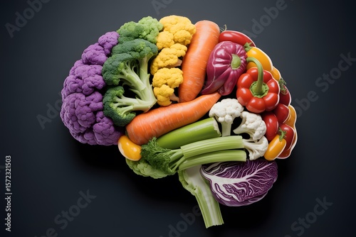 Human brain made of vegetables and fruits