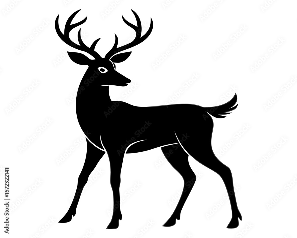 Obraz premium Deer vector black animal silhouette on white background