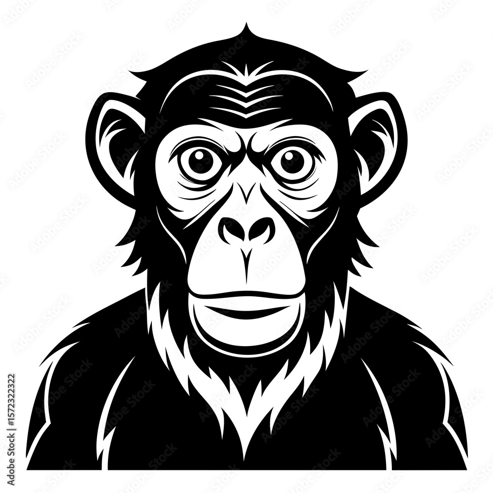 Obraz premium Chimpanzee vector black animal silhouette on white background