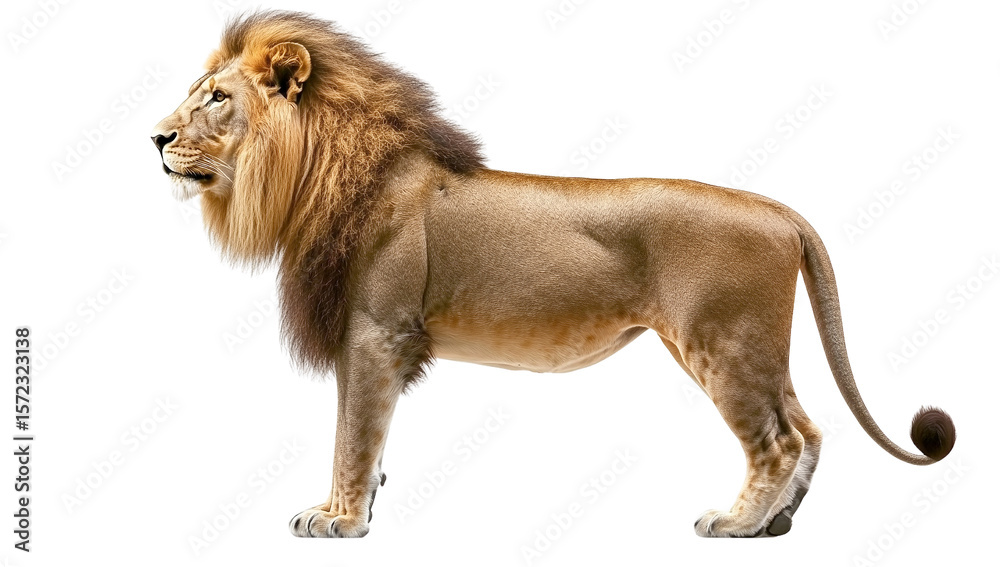 Fototapeta premium Majestic Male Lion Profile, Isolated on Transparent PNG, Powerful, Wild.