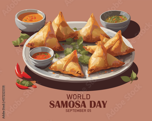 World Samosa Day. September 6. Seamless pattern. Flat design vector.