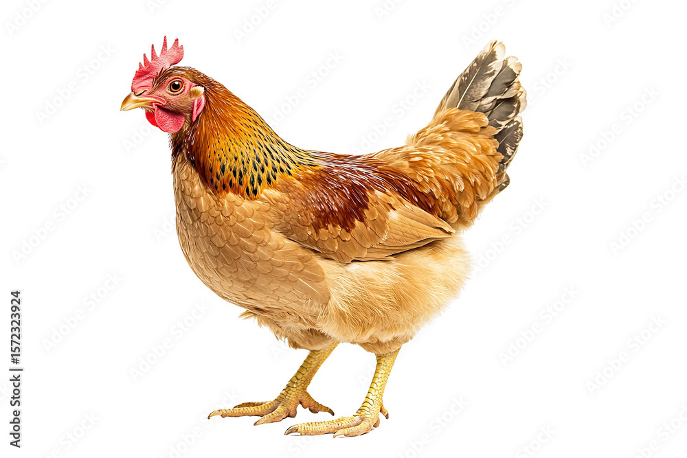 Fototapeta premium Golden Brown Hen, Isolated on Transparent PNG, Studio Shot, Farm Animal