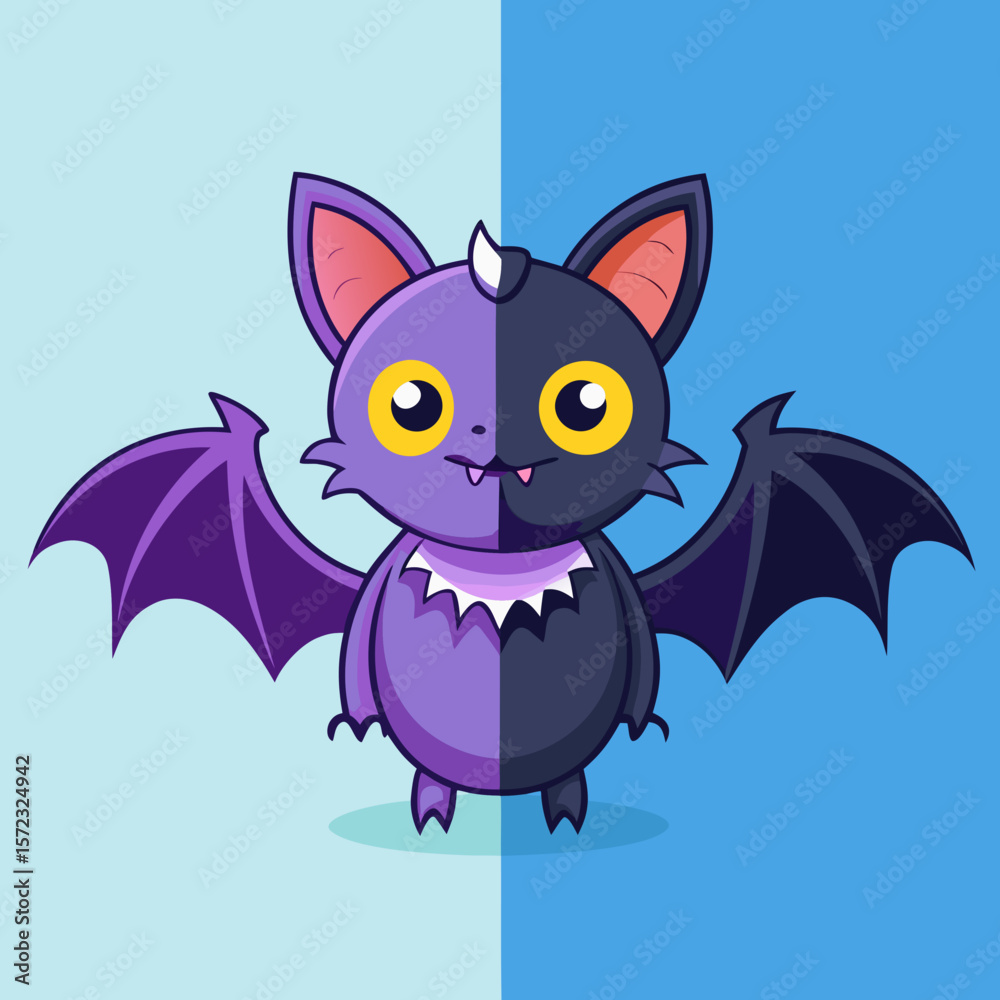 Cute Cartoon Bat with Two Tones Standing Against a Split Blue Background Illustration cartoon bat Cute Cartoon Bat with Two Tones Standing Against a Split Blue Background Illustration cartoon bat