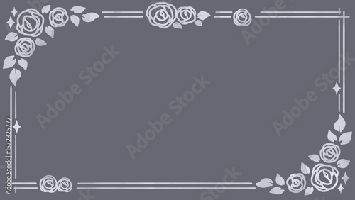 Black and white background frame decorated with rose and star patterns.