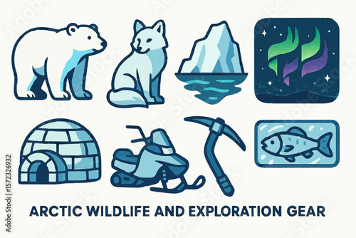 Arctic Wildlife and Ice Exploration Icons