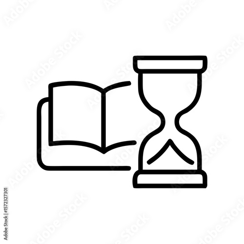 Hourglass and open book icon on transparent background  