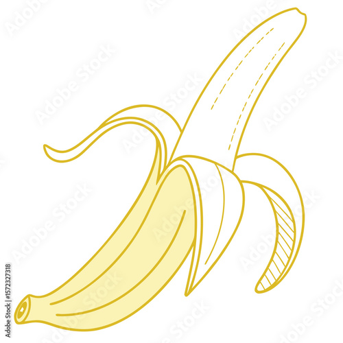 Peeling Banana: A close-up, minimalist illustration of a peeled banana revealing its creamy flesh, ideal for showcasing fresh, ripe fruit with a modern graphic style.