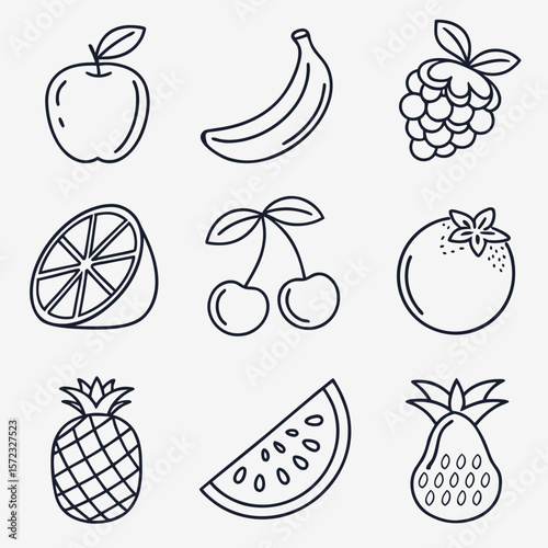 Assorted Fruits: An artistic assortment of fresh and delicious fruits, arranged in a vibrant and visually appealing display. Each fruit showcases a unique shape and texture. 
