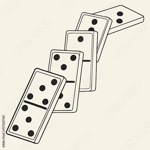 Domino Effect: A chain reaction unfolds with falling dominoes, representing cause and effect, and the power of interconnectedness.