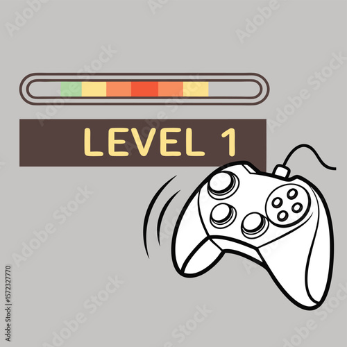 Gaming Level Up: An artistic illustration showcasing a video game controller with a level 1 graphic, inviting viewers to the world of interactive gameplay.