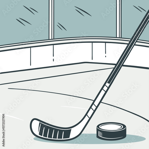 Ice Hockey Game Equipment: A sleek illustration features a hockey stick and puck on the ice rink, embodying the essence of the sport.