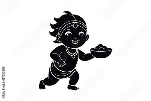 Baby Krishna stealing butter with smile mischievous charming vector art illustration