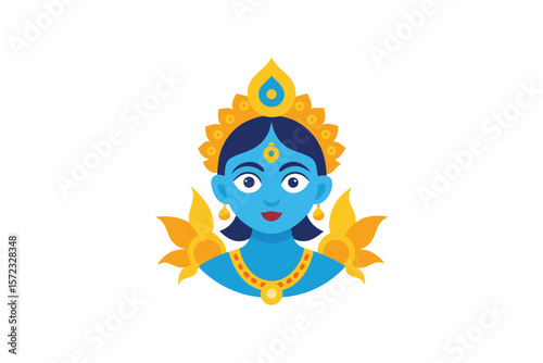Bal Krishna with golden ornaments opulent divine child vector art illustration