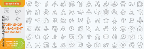Teamwork and management line icons big icon set. Time management, planning, scheduling, leadership, project, management, goals, target, management and more. Vector Line Icons of Management icon set.