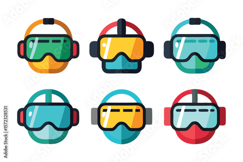 set of virtual reality flat style icon design isolated on white background