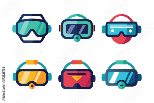 set of virtual reality flat style icon design isolated on white background