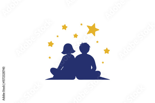 Couple sitting under stars keep the bond magical night vector art illustration