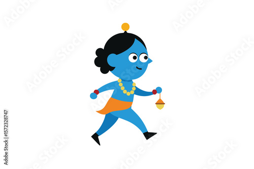 Cute Krishna walking with anklet bells charming divine child vector art illustration
