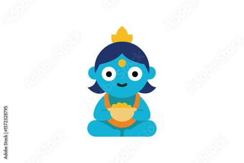 Cute Krishna with makhan in hands adorable playful child vector art illustration