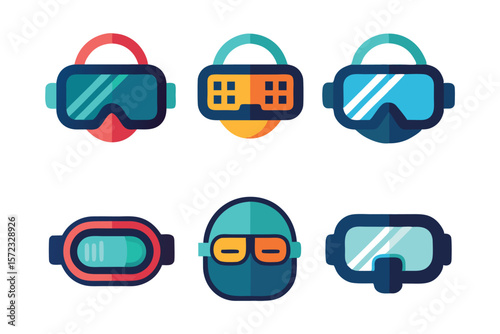 set of virtual reality flat style icon design isolated on white background