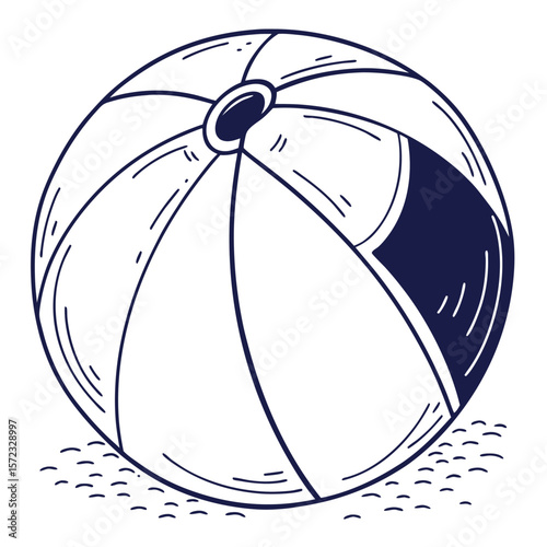 Beach ball outline: A simple, bold outline of a classic beach ball, rendered in a clean, graphic style, evoking feelings of summer fun and carefree leisure.