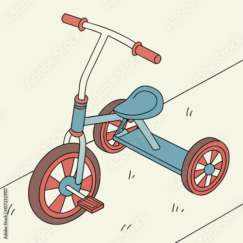 Playful Trike: A delightful illustration of a classic child's tricycle in vibrant colors, evoking a sense of childhood joy and the simple pleasures of outdoor play.