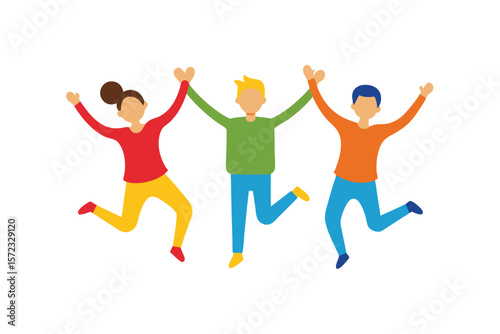 Friends jumping in joy keep the bond exuberant fun vector art illustration