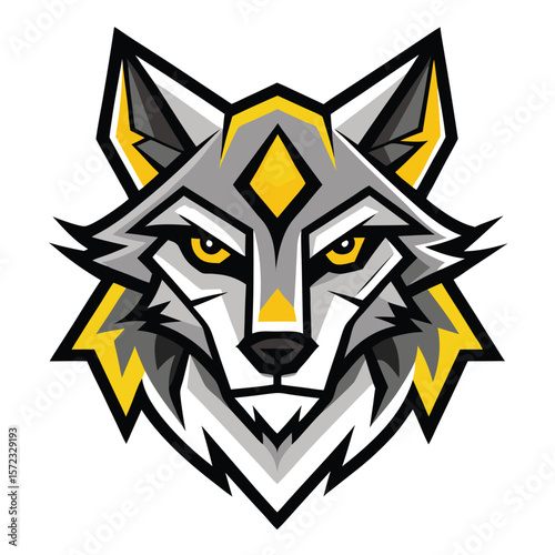 Fierce wolf head stares intensely with a diamond on its forehead boldly