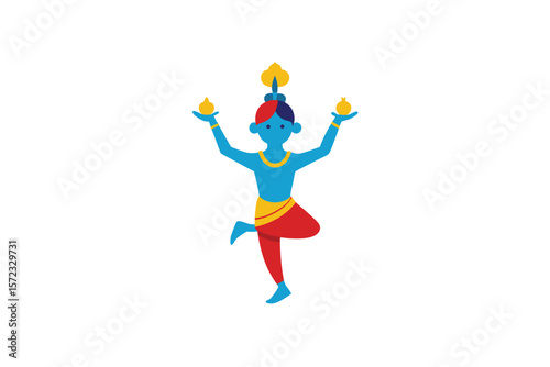 Krishna dancing under Dahi Handi festive devotion vector art illustration