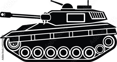 Vector art of a powerful tank silhouette stands ready for battle, a symbol of military strength