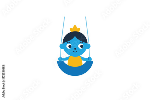 Little Krishna with swinging cradle adorable divine vector art illustration