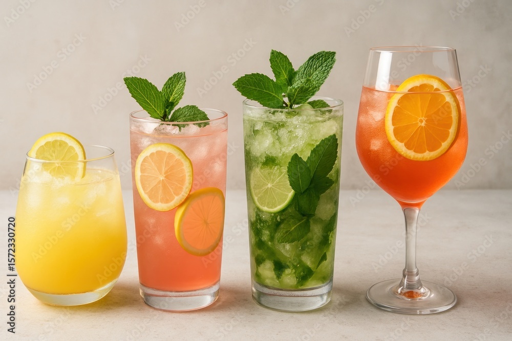 Fototapeta premium Refreshing colorful summer cocktails display.