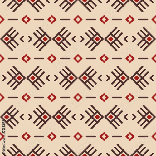 Abstract ethnic seamless geometric pattern. Tribal and ethnic motif seamless background. Color vector background. Red and brown color ornament. Design for background, cloth, wrapping, batik, fabric.