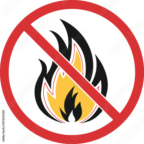Vector art of a red circle with a line through it indicates no open flames allowed
