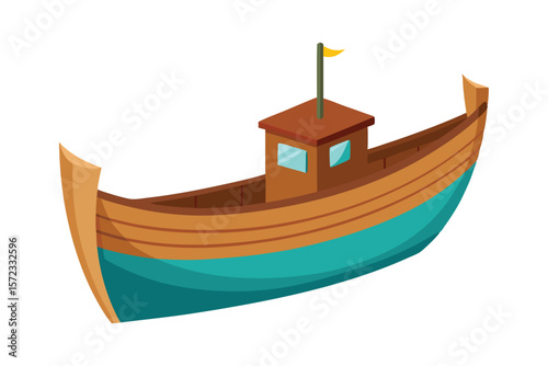 wooden fishing boat vector on white background