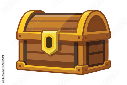 Treasure chest with golden trim and a keyhole isolated on a white background