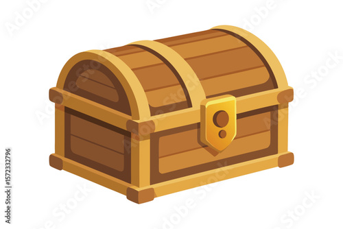 Treasure chest with golden trim and a keyhole isolated on a white background