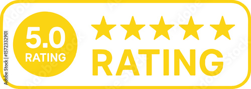 5.0 Star Rating Badge – Yellow Five-Star Customer Review Icon for Products, Apps, and Testimonials