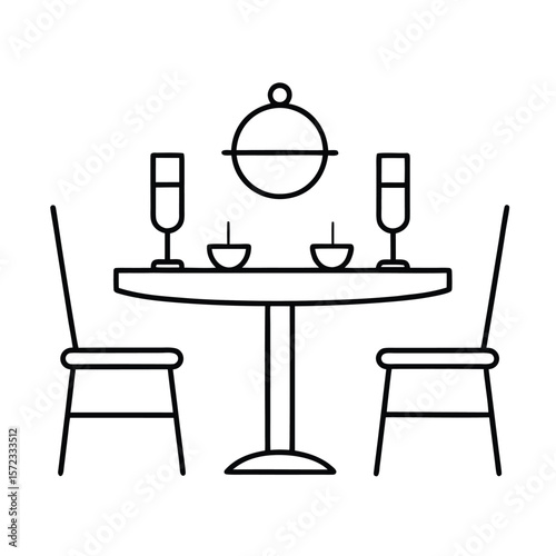 Flat vector of a dining table setup on white background