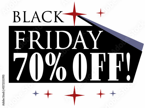 Black Friday Sale Banner with 70 Percent Off Promotion and Star Accents for Advertising