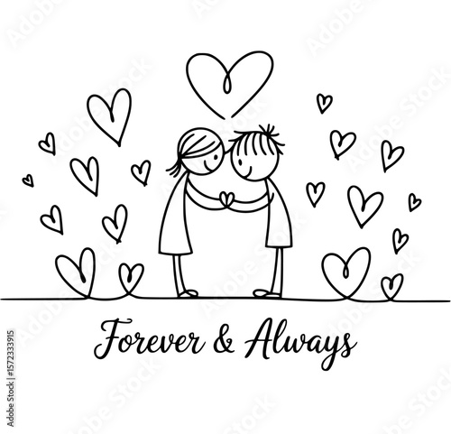 Everlasting Affection: A tender illustration captures a couple enveloped in a circle of hearts, symbolizing their everlasting bond of love.