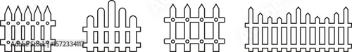 Wooden Fence line art Icon set. Classic Garden Fencing Symbol. Simple Fence cassic picket fence that embodies simplicity and security its clean line and rustic charm.collection of Garden fence wooden.