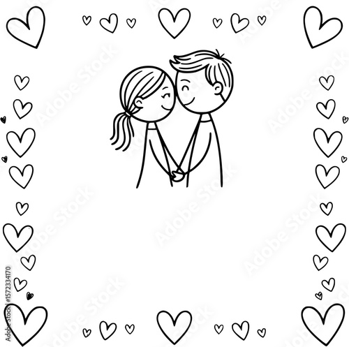 Love's Embrace: An illustration of a couple holding hands, surrounded by heart icons. Capturing the essence of love and companionship.