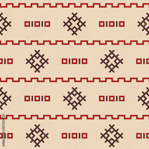 Abstract ethnic seamless geometric pattern. Tribal and ethnic motif seamless background. Color vector background. Red and brown color ornament. Design for background, cloth, wrapping, batik, fabric.