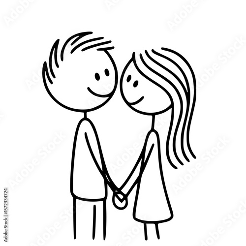 Love's Gentle Embrace: A Simple black and white line art sketch of a couple, gazing at each other with a quiet, affectionate affection. Simple, clean and touching.