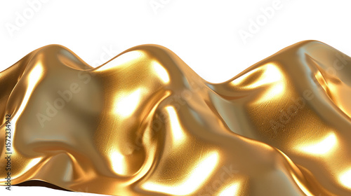 Golden Fabric Texture with Shiny Surface and Elegant Waves on a Transparent Background